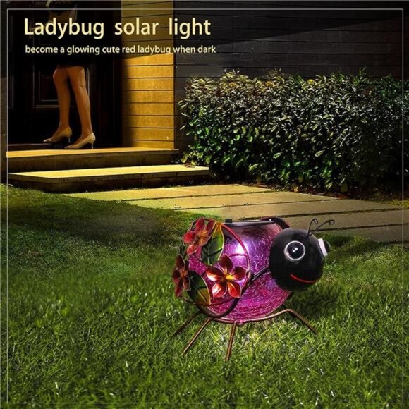 Solar Lantern, Waterproof LED Solar Lights Outdoor Ladybug Decorative Tabletop - Picture 5 of 8